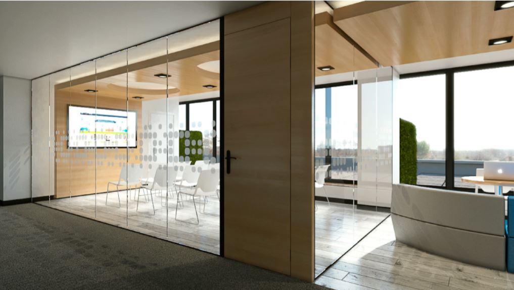 divisiones de oficina en vidrio